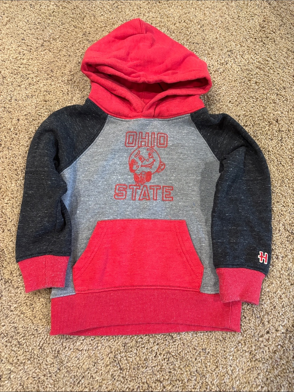 HOMAGE Kids Ohio State Colorblock Hoodie - Red, Gray & Black, size 4